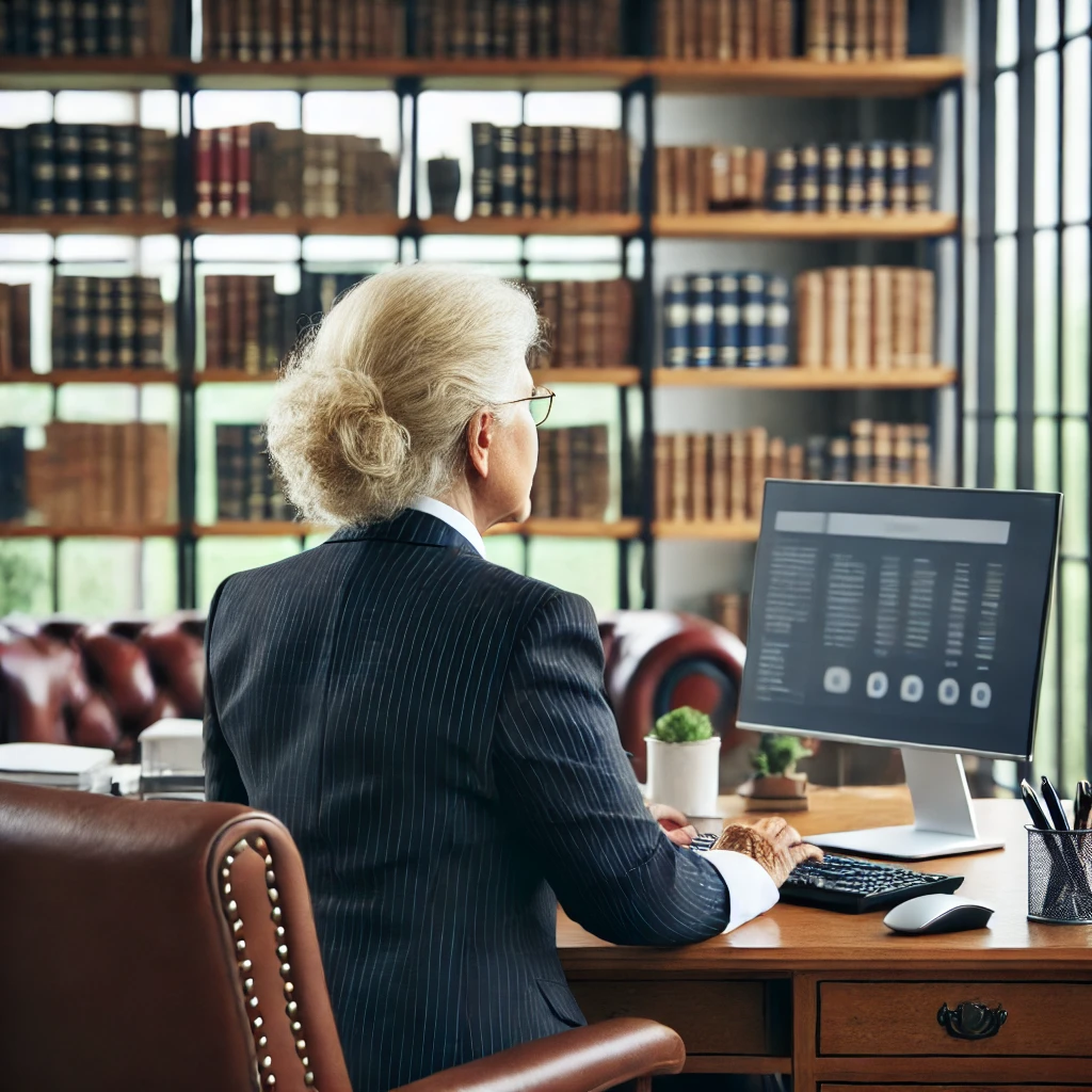 DALL·E 2024-07-12 00.22.41 – Create an image of an older, significantly overweight senior female reservoir engineer with dirty blonde hair, working in an office environment behind